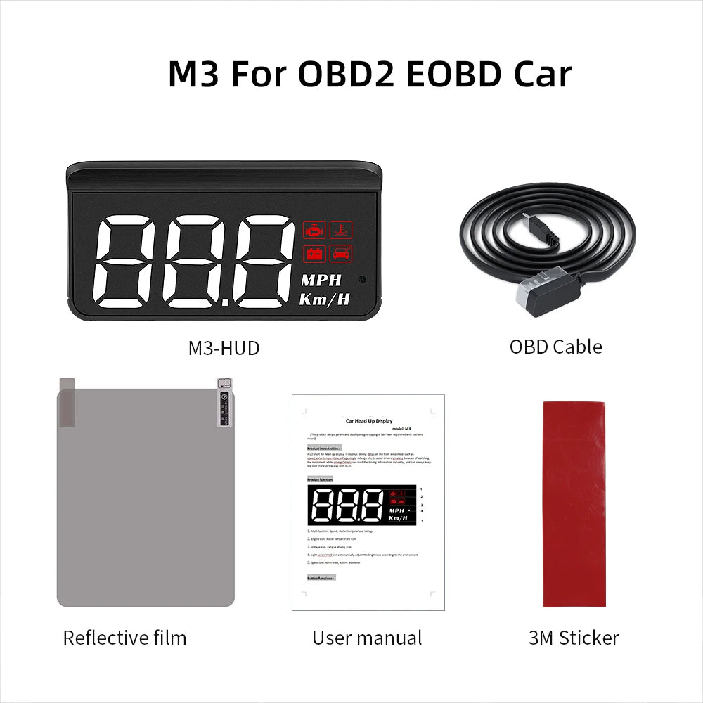 Car Head-Up Display with Speed, Mileage, Temperature, and Voltage