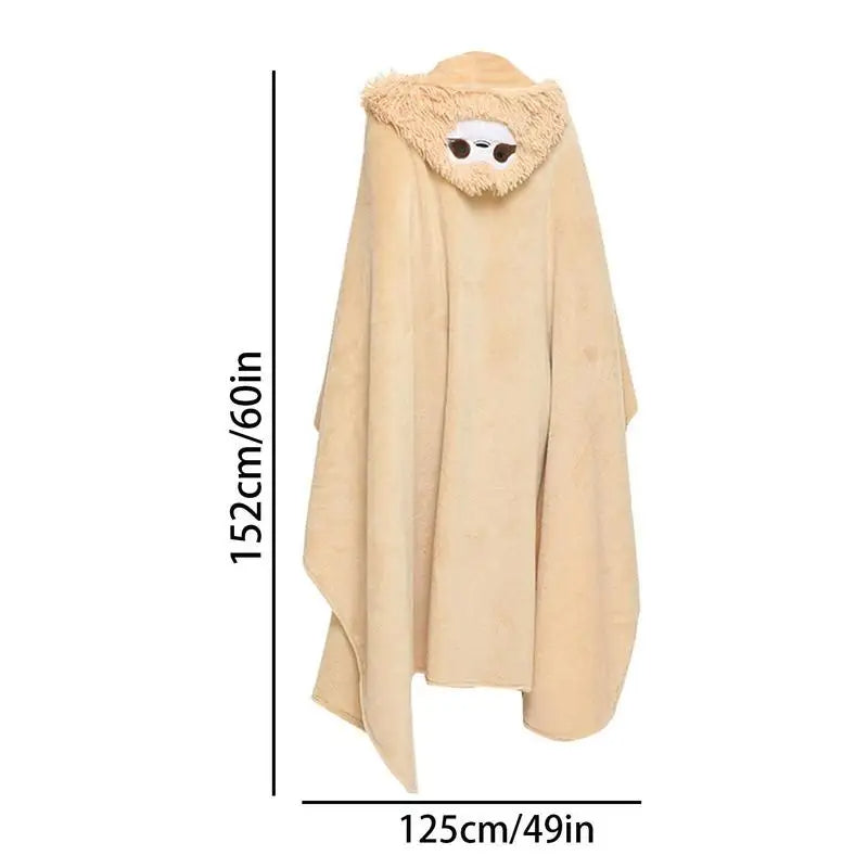 Winter Hooded Flannel Sloth Shaped Blanket